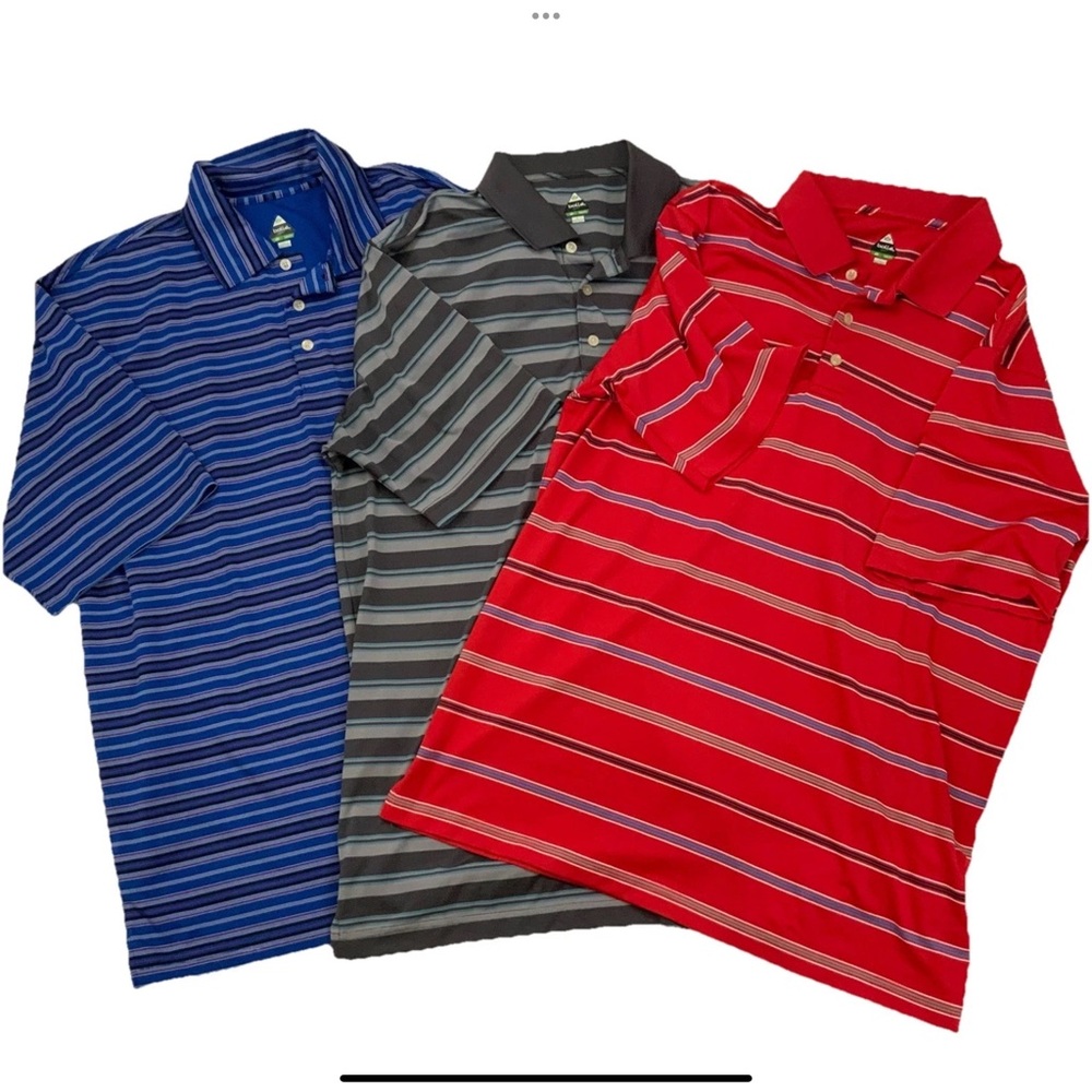 Bolle Men's Large Golf Polo Shirts Lot Of 3 Blue Red Gray Striped Short Sleeve